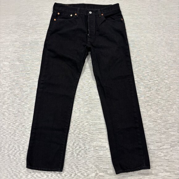 Levis 501 Jeans Black Mens 33 x 30 Button Fly Black 100% Cotton Denim Straight - Picture 2 of 14